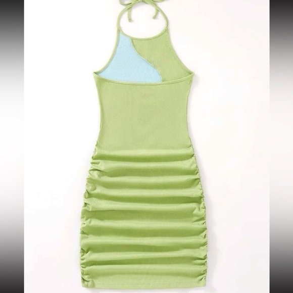 Halter Neck Ruched Ribbed Knit Dress - Picture 3 of 12